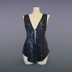 ❥Chic Cato Woman Black Sequin Deep V Sleeveless Plus Size Blouse 22/24W Party